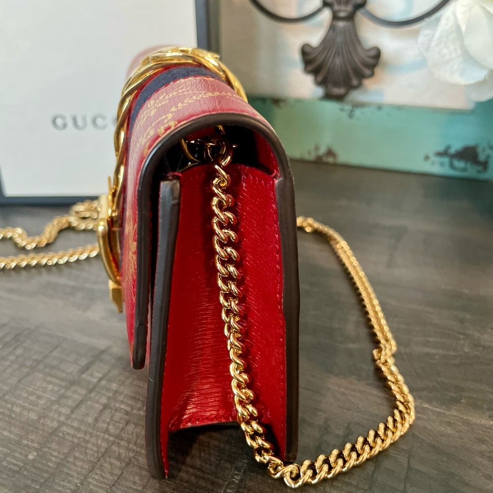 Gucci Red Sylvie Super Mini w/Gold Shoulder Chain - Picture 5 of 11